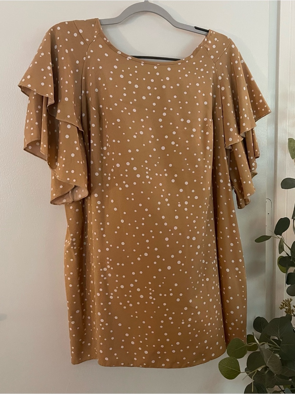 Polka Dot Flutter Sleeve Blouse in Mustard Yellow